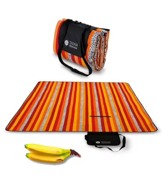 TADAR Koc piknikowy 150 x 200 cm / z izolacją / polarowy / paski / prostokątny