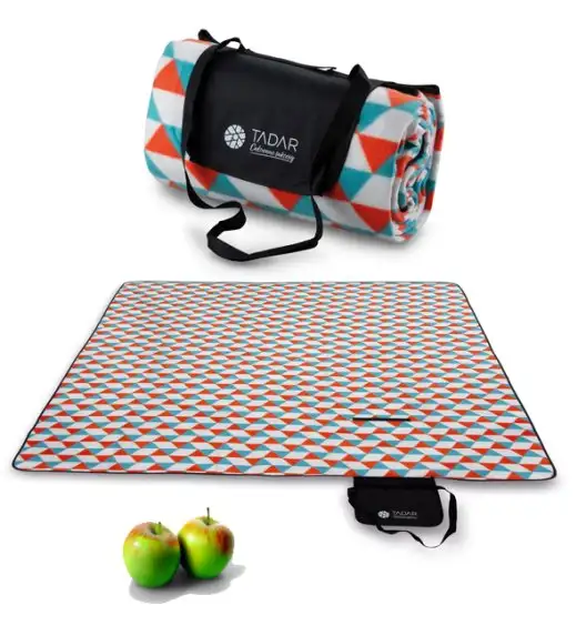 TADAR Koc piknikowy 200 x 200 cm / z izolacją / polarowy / trójkąty / kwadratowy