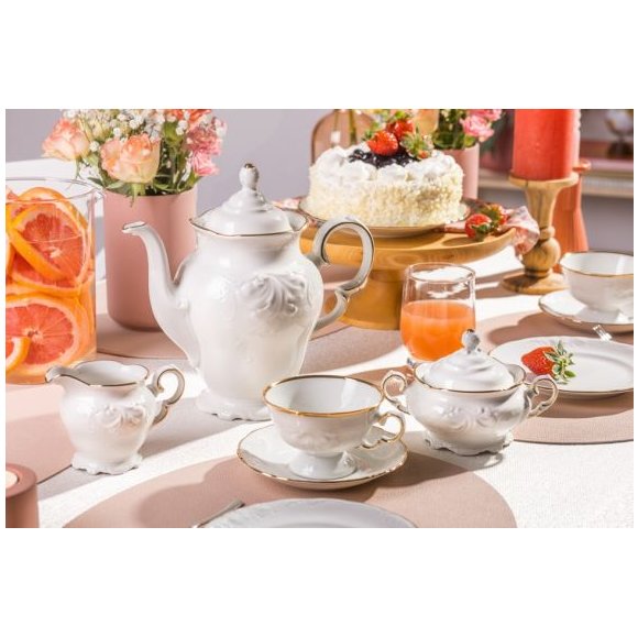 CHODZIEŻ FRYDERYKA ZŁOTA LINIA C236 Serwis kawowy 39 el / 12 osób / porcelana ecru