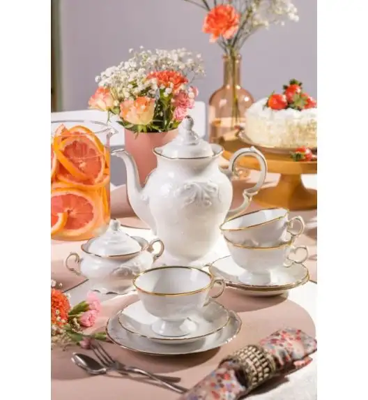 CHODZIEŻ FRYDERYKA ZŁOTA LINIA C236 Serwis kawowy 39 el / 12 osób / porcelana ecru
