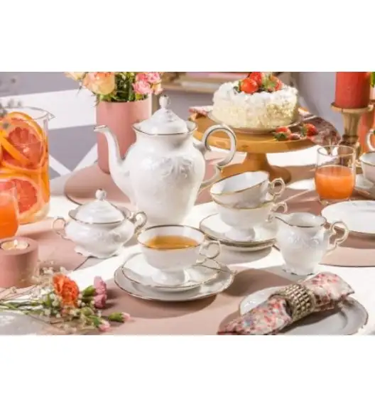 CHODZIEŻ FRYDERYKA ZŁOTA LINIA C236 Serwis kawowy 39 el / 12 osób / porcelana ecru