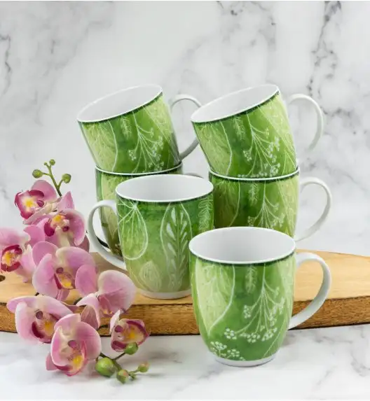 LUBIANA BOSS KERAJET DIGITAL PRINTING | 9075A KJ LIŚCIE | 6x Kubek 380 ml | zielony