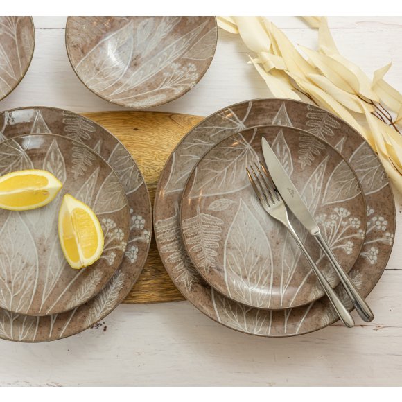 LUBIANA BOSS KERAJET DIGITAL PRINTING | 9075B KJ LIŚCIE | Talerz deserowy 20,5 cm | brązowy