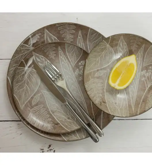 LUBIANA BOSS KERAJET DIGITAL PRINTING | 9075B KJ LIŚCIE | 6x Talerz deserowy 20,5 cm | brązowy