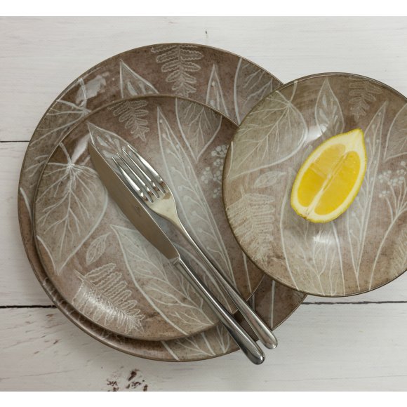 LUBIANA BOSS KERAJET DIGITAL PRINTING | 9075B KJ LIŚCIE | 6x Talerz deserowy 20,5 cm | brązowy