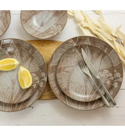 LUBIANA BOSS KERAJET DIGITAL PRINTING | 9075B KJ LIŚCIE | 6x Talerz deserowy 20,5 cm | brązowy