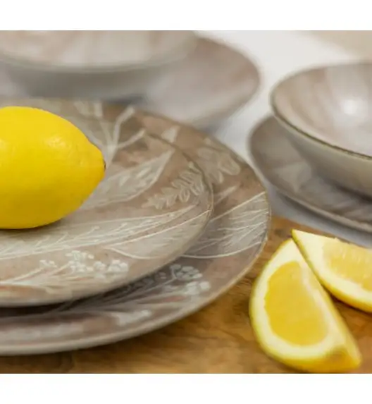 LUBIANA BOSS KERAJET DIGITAL PRINTING | 9075B KJ LIŚCIE | 6x Talerz deserowy 20,5 cm | brązowy