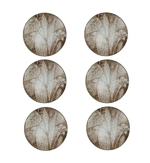 LUBIANA BOSS KERAJET DIGITAL PRINTING | 9075B KJ LIŚCIE | 6x Talerz deserowy 20,5 cm | brązowy