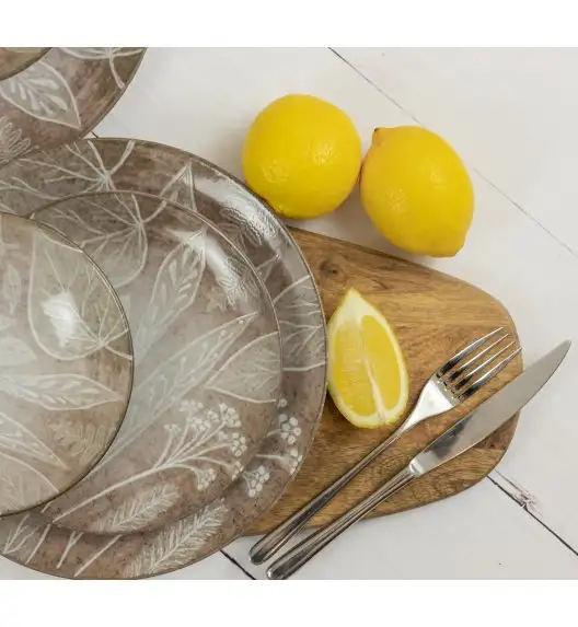 LUBIANA BOSS KERAJET DIGITAL PRINTING | 9075B KJ LIŚCIE | 12x Talerz deserowy 20,5 cm | brązowy