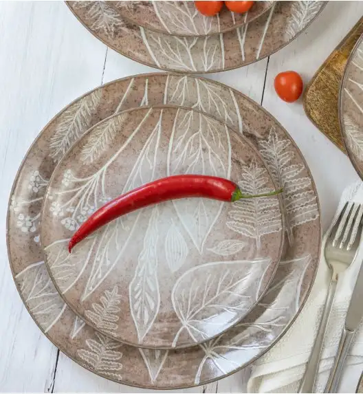 LUBIANA BOSS KERAJET DIGITAL PRINTING | 9075B KJ LIŚCIE | 12x Talerz deserowy 20,5 cm | brązowy