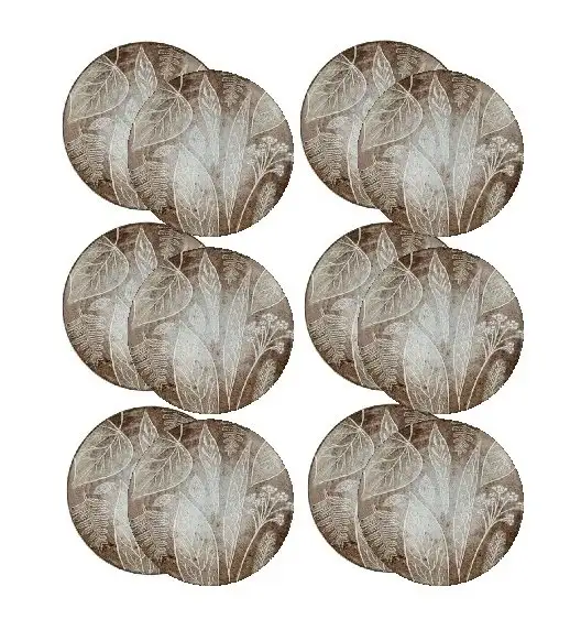 LUBIANA BOSS KERAJET DIGITAL PRINTING | 9075B KJ LIŚCIE | 12x Talerz deserowy 20,5 cm | brązowy