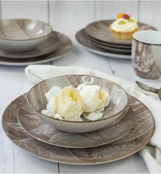 LUBIANA BOSS KERAJET DIGITAL PRINTING | 9075B KJ LIŚCIE | 12x Salaterka 17,5 cm | brązowa