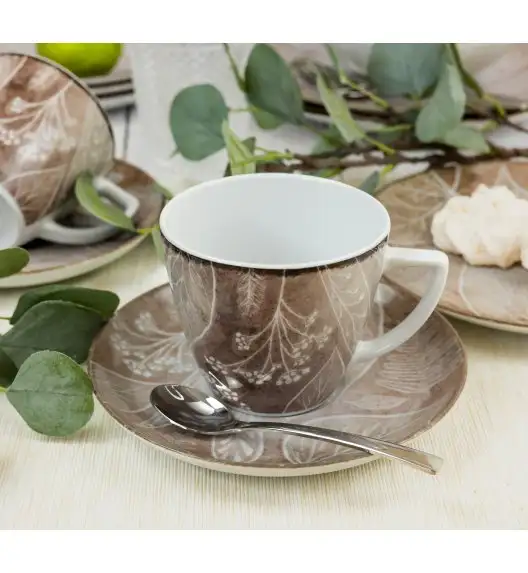 LUBIANA BOSS KERAJET DIGITAL PRINTING | 9075B KJ LIŚCIE | Filiżanka 350 ml + spodek 17,5 cm | brązowy
