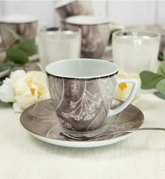 LUBIANA BOSS KERAJET DIGITAL PRINTING | 9075B KJ LIŚCIE | Filiżanka 350 ml + spodek 17,5 cm | brązowy