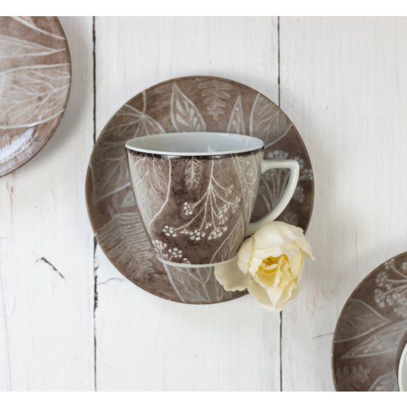 LUBIANA BOSS KERAJET DIGITAL PRINTING | 9075B KJ LIŚCIE | Filiżanka 350 ml + spodek 17,5 cm | brązowy