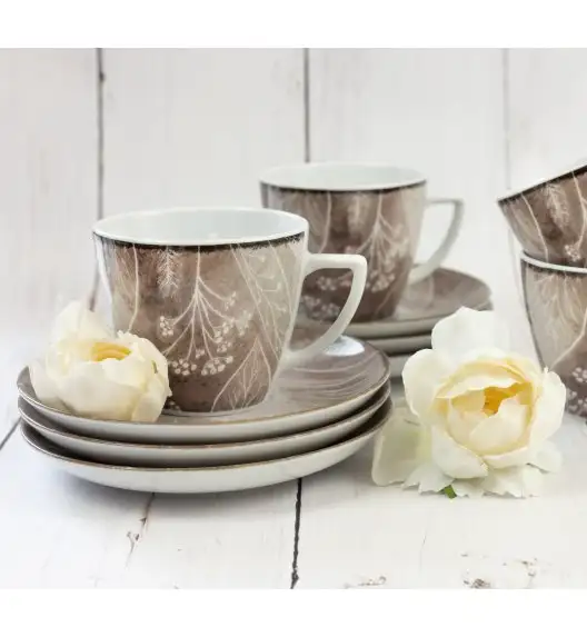 LUBIANA BOSS KERAJET DIGITAL PRINTING | 9075B KJ LIŚCIE | Filiżanka 350 ml + spodek 17,5 cm | brązowy