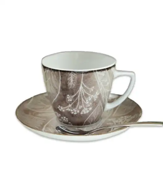 LUBIANA BOSS KERAJET DIGITAL PRINTING | 9075B KJ LIŚCIE | Filiżanka 350 ml + spodek 17,5 cm | brązowy