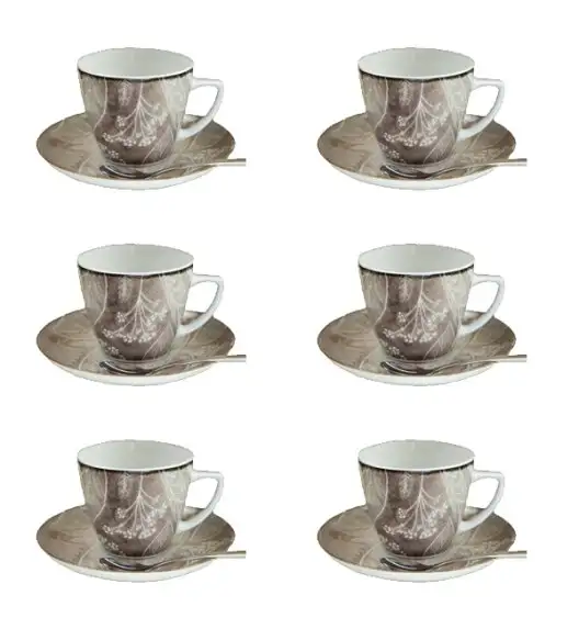 LUBIANA BOSS KERAJET | 9075B KJ LIŚCIE | 6x Filiżanka 350 ml + spodek 17,5 cm | brązowy