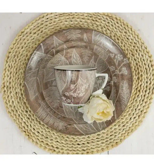 LUBIANA BOSS KERAJET | 9075B KJ LIŚCIE | 6x Filiżanka 350 ml + spodek 17,5 cm | brązowy