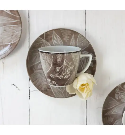 LUBIANA BOSS KERAJET | 9075B KJ LIŚCIE | 6x Filiżanka 350 ml + spodek 17,5 cm | brązowy