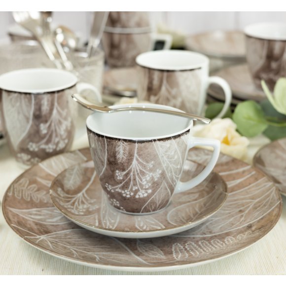 LUBIANA BOSS KERAJET DIGITAL PRINTING | 9075B KJ LIŚCIE | 12x Filiżanka 350 ml + spodek 17,5 cm | brązowy