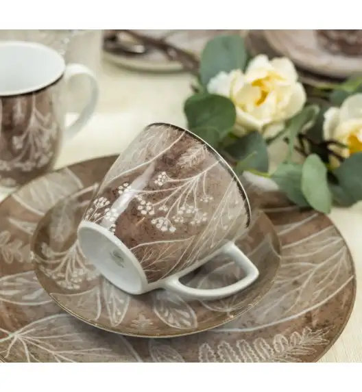 LUBIANA BOSS KERAJET DIGITAL PRINTING | 9075B KJ LIŚCIE | 12x Filiżanka 350 ml + spodek 17,5 cm | brązowy