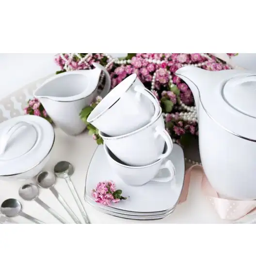 CHODZIEŻ AKCENT 9718 PLATYNOWA LINIA Zestaw kawowy 39 el / 12 osób / porcelana