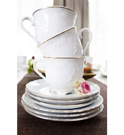 ĆMIELÓW ROCOCO 3604 ZŁOTA LINIA Zestaw kawowy 21 el / 6 osób / porcelana
