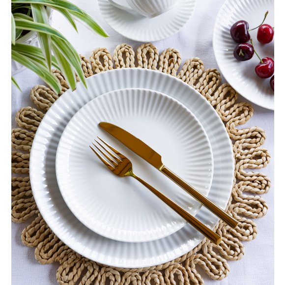 LUBIANA DAISY Talerz obiadowy płytki 24 cm | biała porcelana | luz