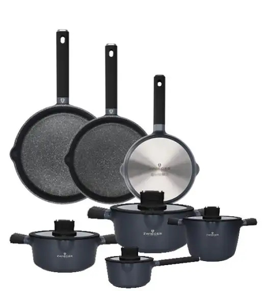 ZWIEGER VESNA Komplet 4 garnków z pokrywkami + Patelnia 20, 24, 28 cm / GREBLON C3 non-stick / indukcja