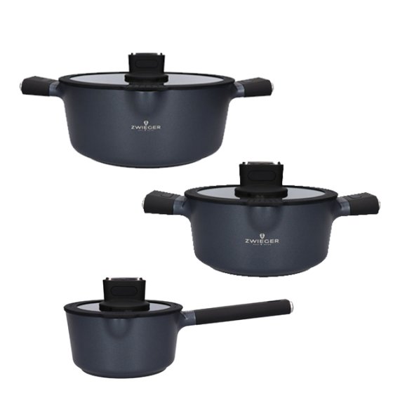 ZWIEGER VESNA Komplet 3 garnków z pokrywkami / GREBLON C3 non-stick / indukcja