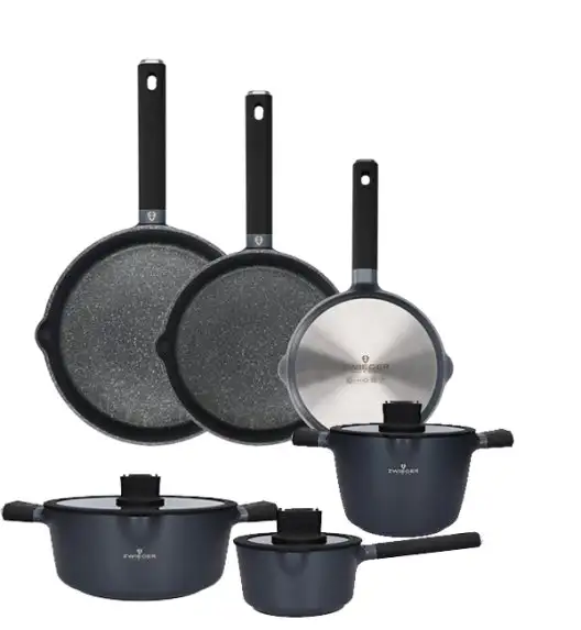 ZWIEGER VESNA Komplet 3 garnków z pokrywkami + Patelnia 20, 24, 28 cm / GREBLON C3 non-stick / indukcja