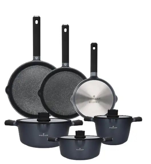 ZWIEGER VESNA Komplet 3 garnków z pokrywkami + patelnie 20, 24, 28 cm / GREBLON C3 non-stick / indukcja