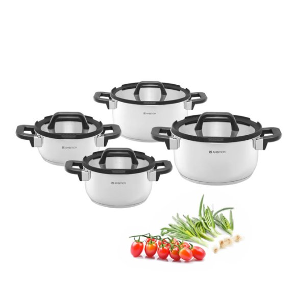 AMBITION ESPERO Komplet garnków z pokrywkami 8 el / stal nierdzewna