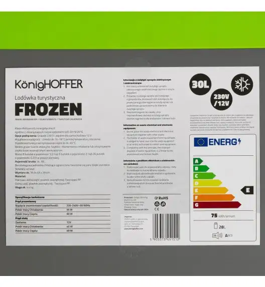 KONIGHOFFER FROZEN Lodówka turystyczna 30 l / elektryczna 12 V 230 V / na prąd stały i zmienny