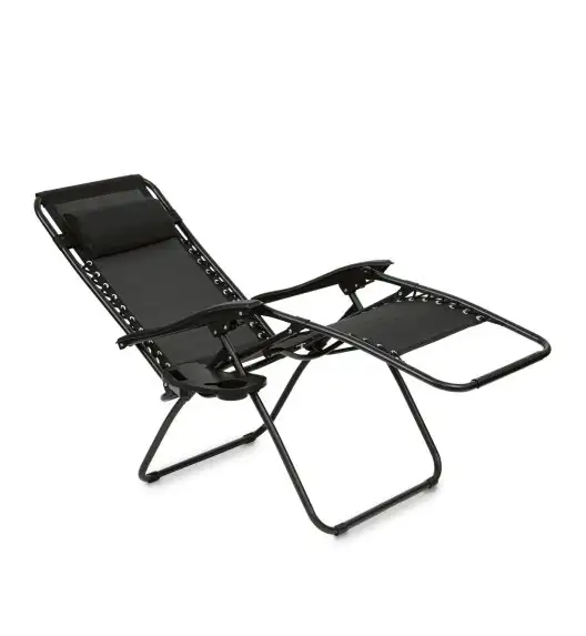 TADAR Leżak ogrodowy 66 x 160 cm / plażowy / czarny / grawitacyjny