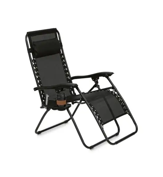 TADAR Leżak ogrodowy 66 x 160 cm / plażowy / czarny / grawitacyjny