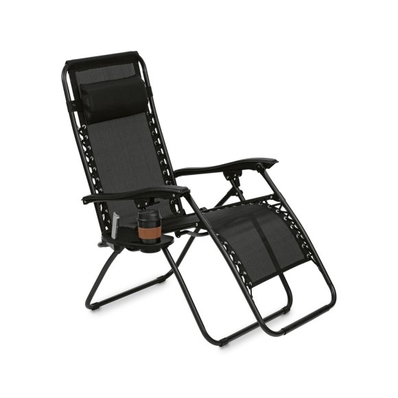 TADAR Leżak ogrodowy 66 x 160 cm / plażowy / czarny / grawitacyjny