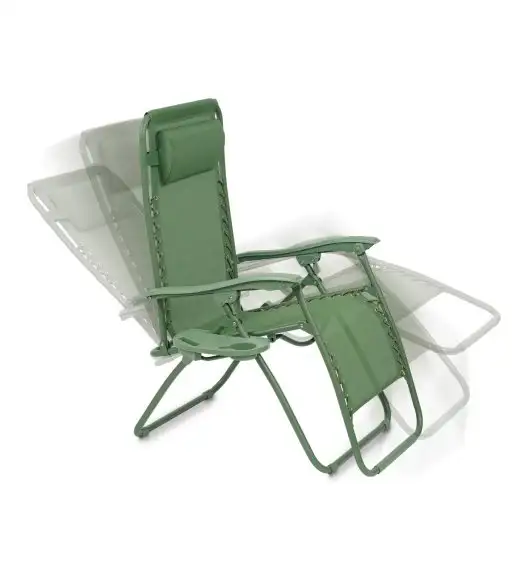TADAR Leżak ogrodowy 66 x 160 cm / plażowy / zielony / grawitacyjny