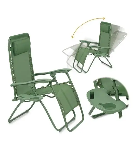 TADAR Leżak ogrodowy 66 x 160 cm / plażowy / zielony / grawitacyjny