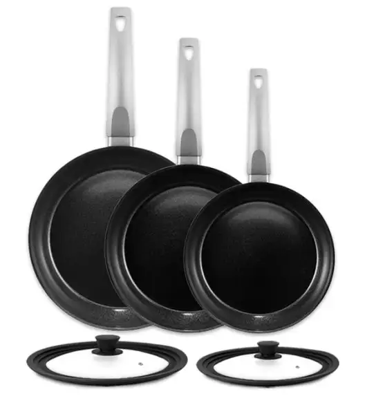 AMBITION VERSO Komplet patelni 20, 24, 28 cm + pokrywki uniwersalne TADAR / powłoka Qualum Ceramic / indukcja