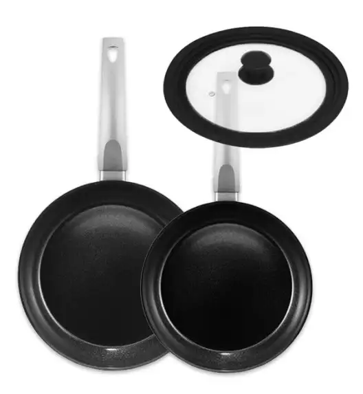 AMBITION VERSO Komplet patelni 24, 28 cm + pokrywka uniwersalna TADAR / powłoka Qualum Ceramic / indukcja