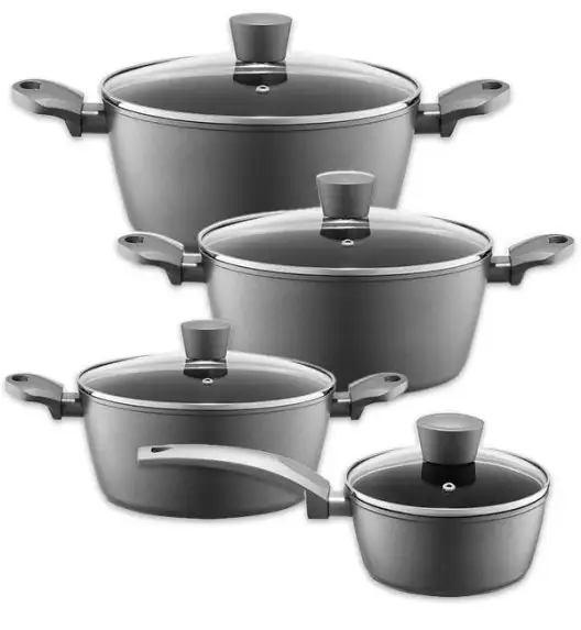 AMBITION VERSO Komplet garnków 20, 24, 28 cm + rondel 16 cm z pokrywkami / aluminium / indukcja
