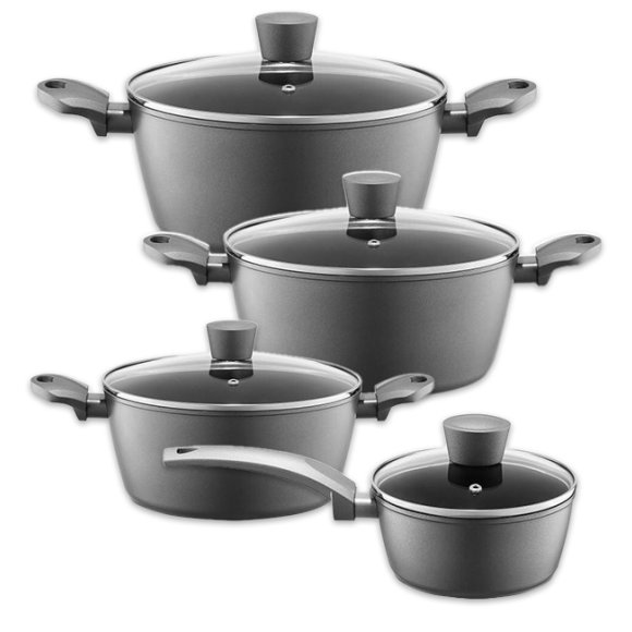 AMBITION VERSO Komplet garnków 20, 24, 28 cm + rondel 16 cm z pokrywkami / aluminium / indukcja