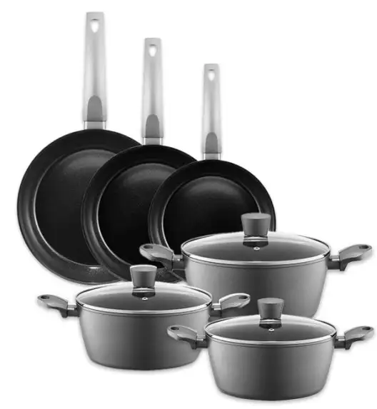 AMBITION VERSO Komplet garnków z pokrywkami 20, 24, 28 cm + patelnie 20, 24, 28 cm / aluminium / indukcja