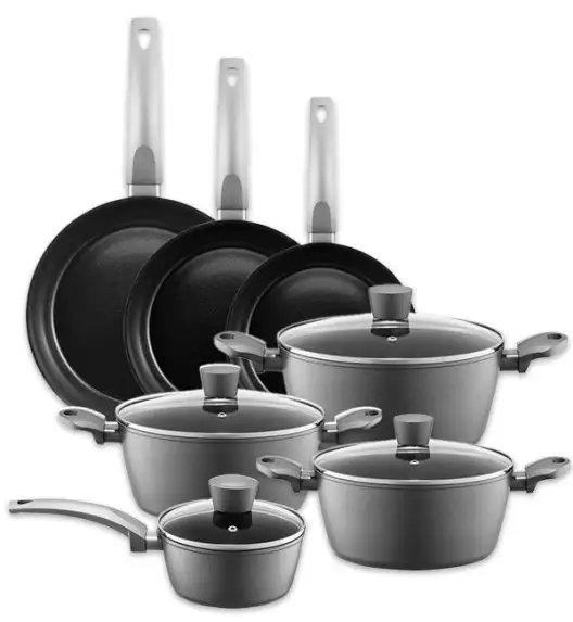 AMBITION VERSO Komplet garnków z pokrywkami 20, 24, 28 cm + rondel 16 cm + patelnie 20, 24, 28 cm / aluminium / indukcja
