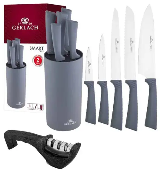 GERLACH SMART GREY Komplet 5 noży w bloku +ostrzałka 3w1