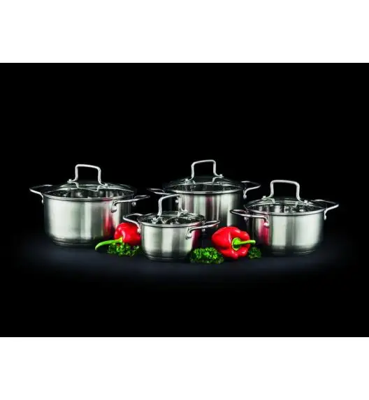 AMBITION HUGO Komplet garnków 16, 18, 20, 24 cm / z pokrywkami 8 el / stal nierdzewna / indukcja