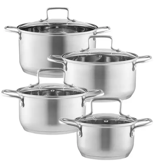 AMBITION HUGO Komplet garnków 16, 18, 20, 24 cm / z pokrywkami 8 el / stal nierdzewna / indukcja