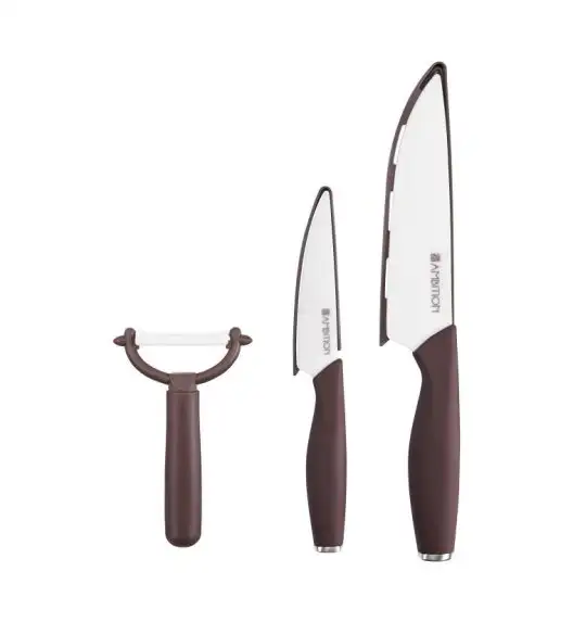 AMBITION MASTER STONE Komplet 2 noży ceramicznych z obieraczką / 3 el / powłoka non-stick